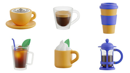 Delicious coffee and iced drinks assortment: latte art, espresso, to-go cup, cold brew, and more!