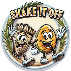 Fototapeta premium Lulav and Etrog cheerfully shake it off inside a circular badge