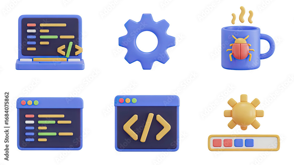 Fototapete 3d rendered coding and software development icons perfect for web design and ui/ux projects