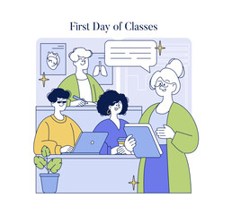 First Day of Classes Vector Illustration
