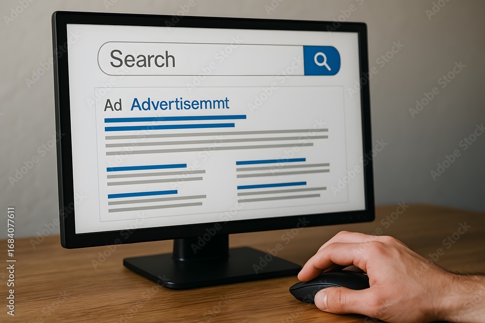 Poster close-up of a desktop computer screen with search bar.