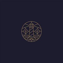 Lighthouse line art logo design.