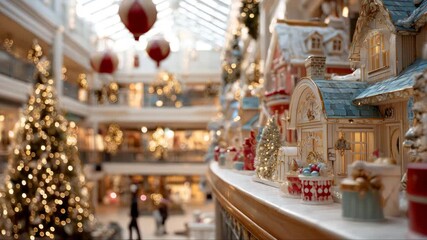 A Christmas-decorated shopping mall. - Powered by Adobe