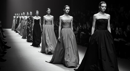 Models walking runway black and white fashion show