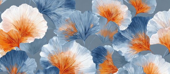 Abstract Ginkgo Leaves in Shades of Blue and Orange