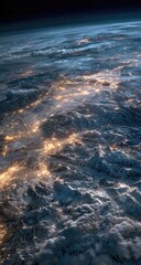 Earth at night, clouds and city lights