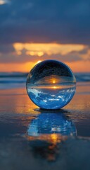 Crystal sphere, sunset reflection, ocean
