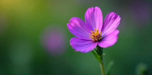 Single vibrant purple flower, green stem, close-up, nature, detail