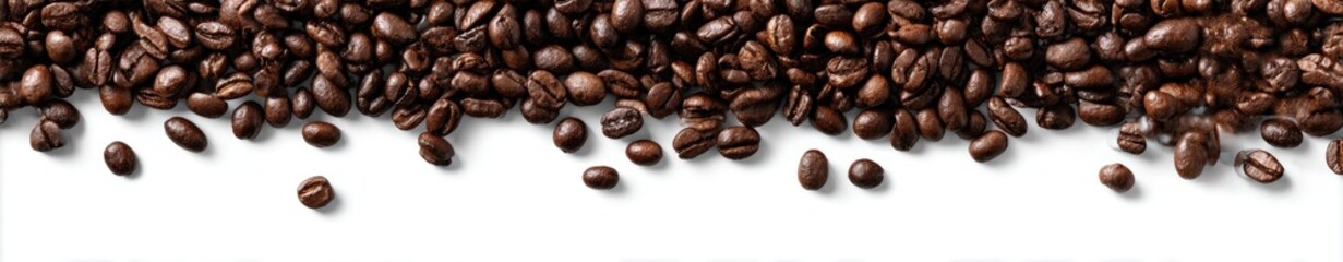 Naklejka premium Roasted coffee beans scattered against a white background