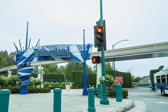 Disneyland Entry Entrance Archway Outside Disneyland Resort in Anaheim, California, U.S.A. Near Pixar Place Hotel 1717 S. Disneyland Dr. CA 92833.