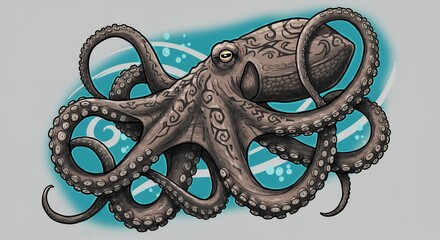 Obraz premium Detailed gray octopus illustration with decorative patterns