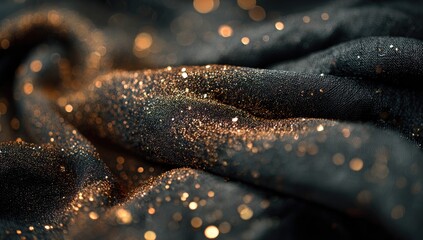 Dark fabric draped, golden glitter, bokeh
