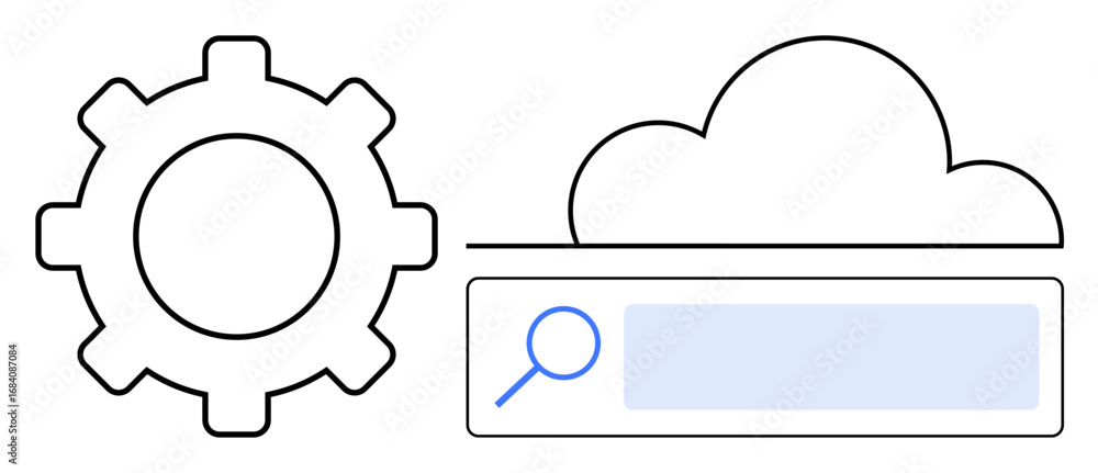 Poster a gear, cloud, and search bar suggest concepts thumbs up data storage, cloud integration, and search