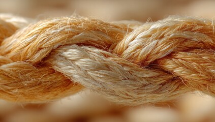 Close-up view of a twisted rope, pale orange and cream colors.  The strands are tightly interwoven, and the focus is on the texture and pattern of the braid. 
