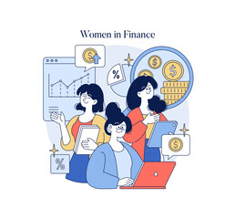 Women in Finance Vector Illustration with Graphs