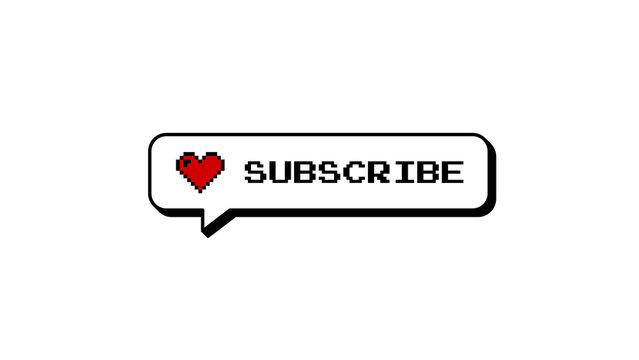 Subscribe comment balloon with a heart icon in a neubrutalism, 8-bit pixel art style. Retro gaming notification badge for social media. Isolated element on a transparent background for easy overlay. - Powered by Adobe