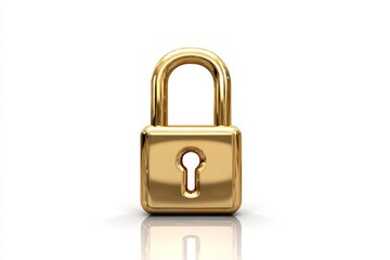 Naklejka premium Shiny golden padlock on white reflective surface