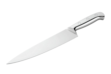 A silver knife is shown on a white background