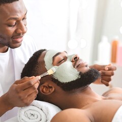 Man receiving a facial mask treatment