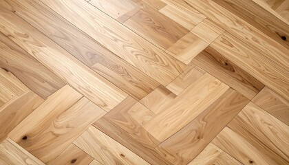 Light brown wooden parquet floor with a herringbone pattern