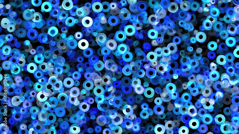 Poster a mesmerizing pattern of blue circles seamlessly blended together, creating a vibrant backdrop ideal