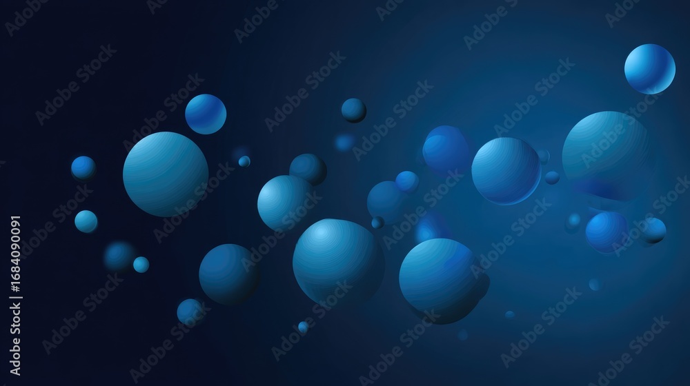 Poster a captivating abstract background featuring floating blue spheres on a dark backdrop. ideal for use 