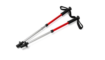 Pair of red and silver hiking poles