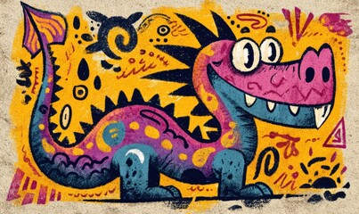 Vibrant cartoon dragon with whimsical design