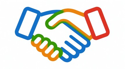 A colorful handshake graphic symbolizing partnership and collaboration. Ideal for concepts of teamwork, agreement, unity, and communication in a corporate environment.