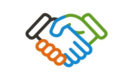 A colorful handshake symbolizing cooperation and partnership. This graphic illustration represents unity, teamwork, and mutual agreement in professional settings.