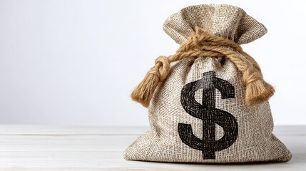 This image features a burlap money bag with a dollar sign, representing financial concepts like savings, investment, and wealth. Perfect for illustrating economic ideas.
