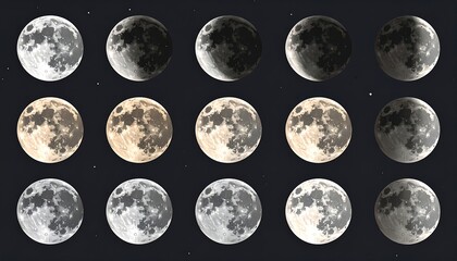 Obraz premium Lunar phases displayed in a grid