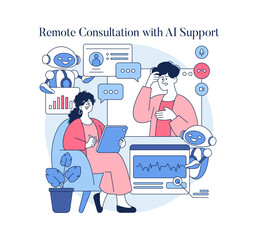 Remote AI Consultation Vector Illustration with Robots