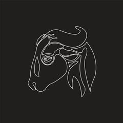 
white bison head line art on black background