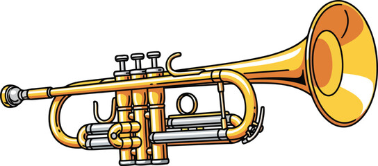 golden trumpet musical instrument detailed illustration of a classic brass horn