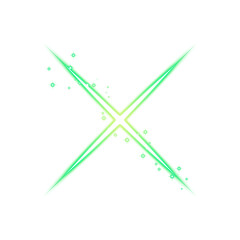 Green Diagonal Sparkle Light Cross on Transparent Background
