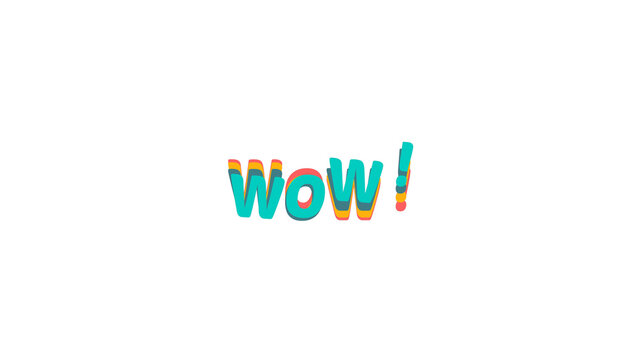 Colorful Wow! word text with a fun wavy effect and layered shadows. This is a surprise and excitement graphic design element image on a transparent background, perfect for overlays.