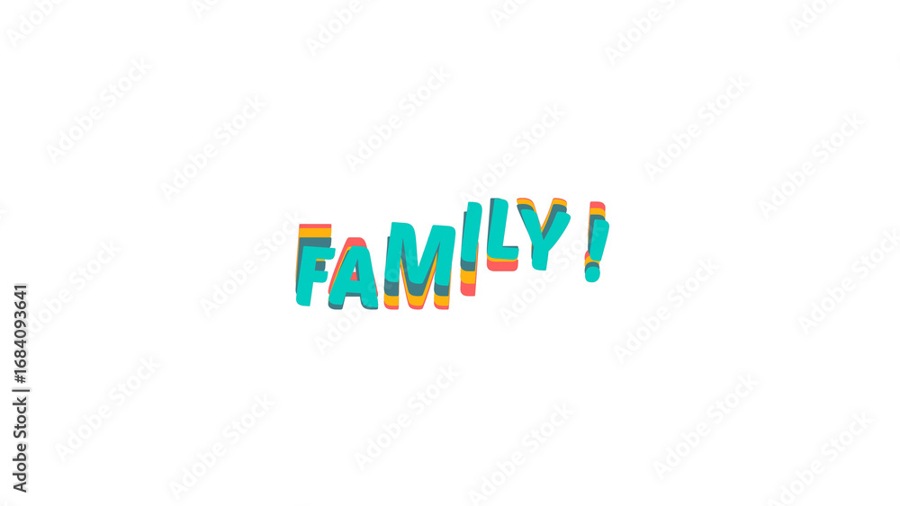 Poster family text with a colorful 3d wavy effect. playful typography for family-themed projects, isolated 