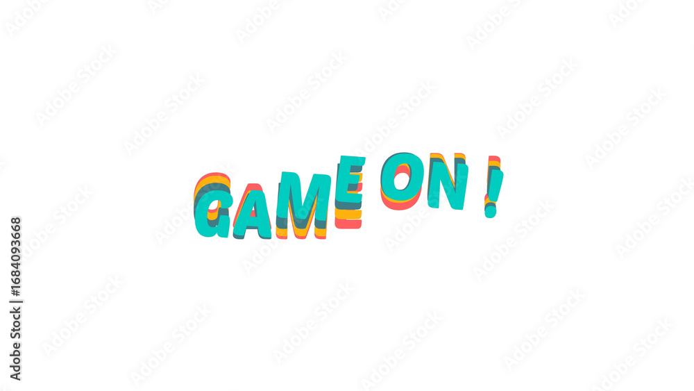 Aufkleber game on! colorful retro layered text graphic. wavy typography with a 3d effect for gaming or competi
