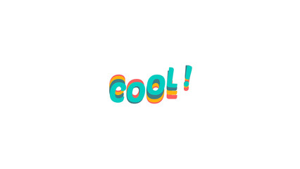Cool word in colorful 3D layered typography. Modern playful graphic design with a retro pop art wave effect. Text style for overlays. Isolated illustration on a transparent background.