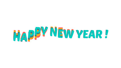 Happy New Year text with colorful wavy letters. Festive typography for holiday celebration and greetings. Image with a transparent background for easy overlay on any project.