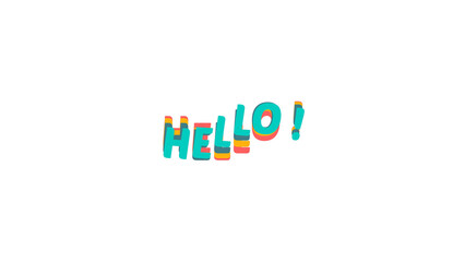 Colorful Hello text image with 3D effect and wavy style. Graphic design element for overlay. This is a still image with a transparent background for easy integration. Alpha channel.