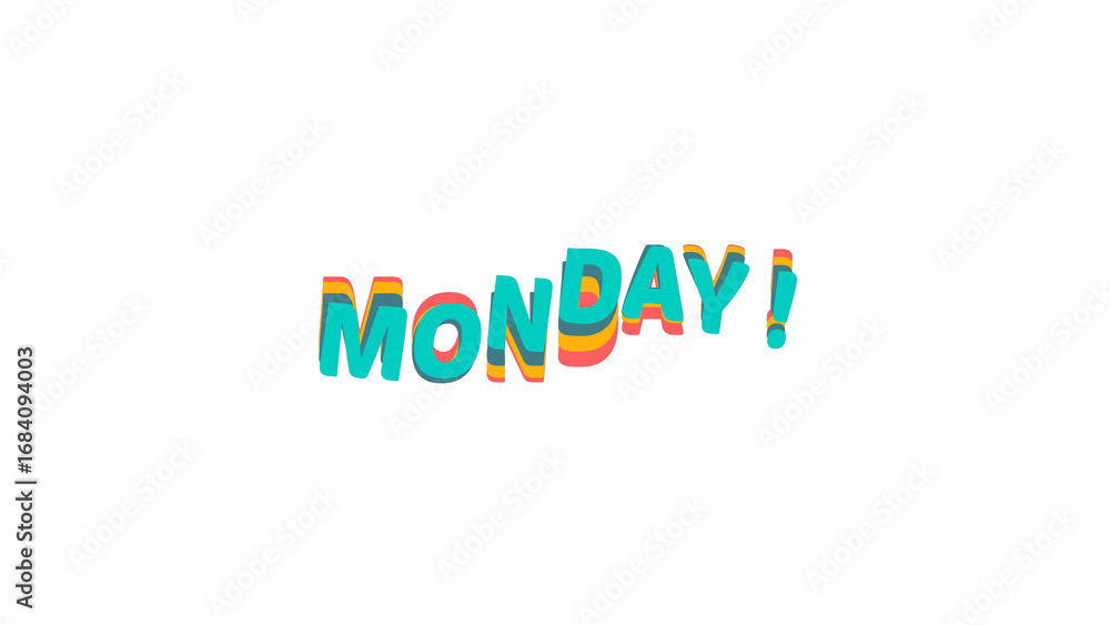 Aufkleber colorful text 'monday!' with a retro wave effect. 3d typography design element with alpha channel fo