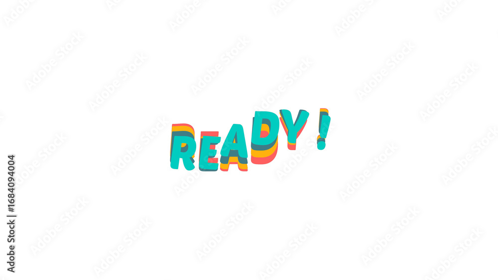 Aufkleber ready! colorful text effect image. fun wavy typography design for motivation, start, and preparation