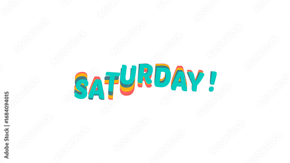 Poster saturday word with colorful retro wave effect. text style design for overlays. image with transparen