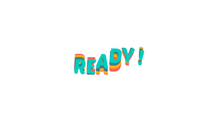 Ready! colorful text effect image. Fun wavy typography design for motivation, start, and preparation concepts. Isolated graphic element with transparent background for easy overlay.