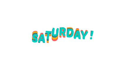 Saturday word with colorful retro wave effect. Text style design for overlays. Image with transparent background, isolated element for banners, social media posts, and graphic design.