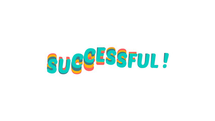 Successful word in colorful 3D wavy typography. Retro-style layered text effect image for motivation and achievement concepts. Isolated graphic element on a transparent background for easy use.