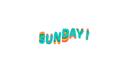 Vibrant Sunday text graphic with a colorful wave effect. This creative typography image is isolated on a transparent background for easy overlay on projects. Modern 3D style lettering.