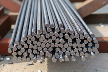 Steel Rebars at Construction Site Close-Up